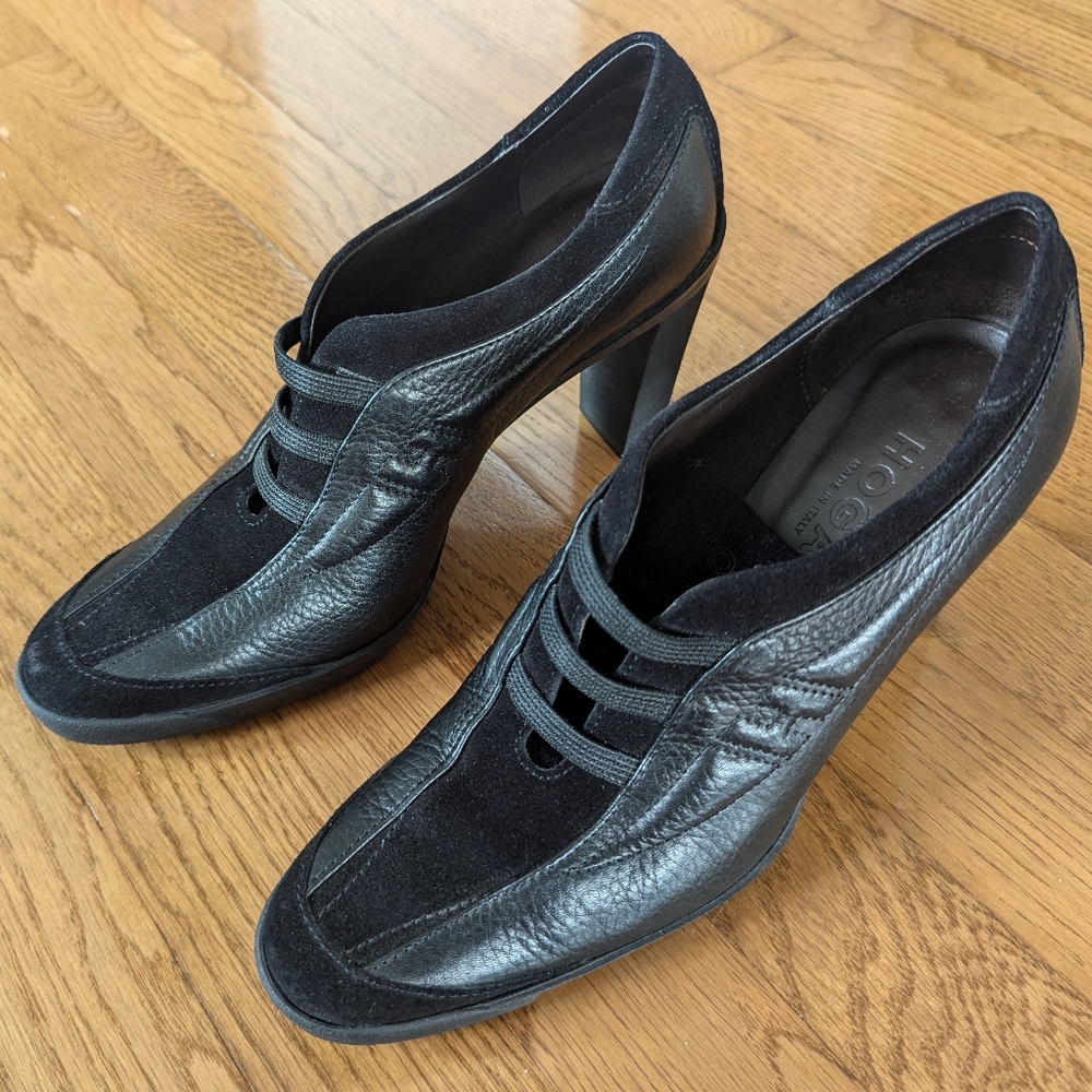 Hogan Leather and Suede High Heel Booties in Black